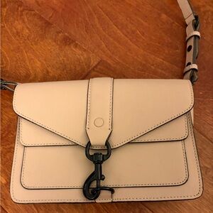 Light Pink Leather Shoulder Bag with Black Hardware